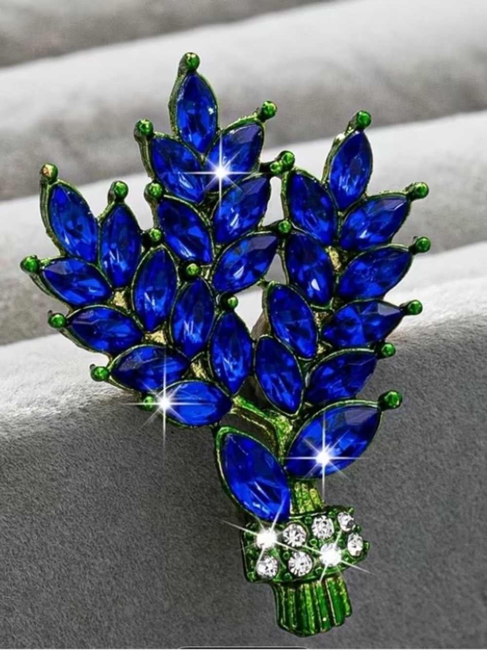 Vintage-Inspired Blue Crystal Bouquet Brooch Gladiolus
